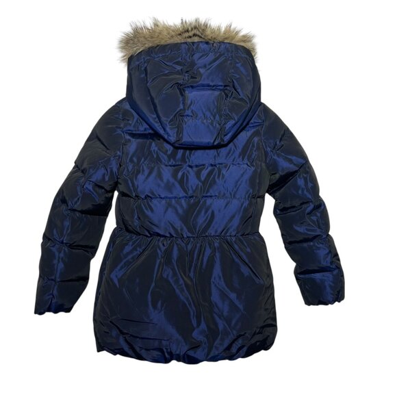 GAP Down Puffer Coat Parka Hooded Kids Blue Fur Trim Winter Quilted Sz 8 Medium - Picture 2 of 10